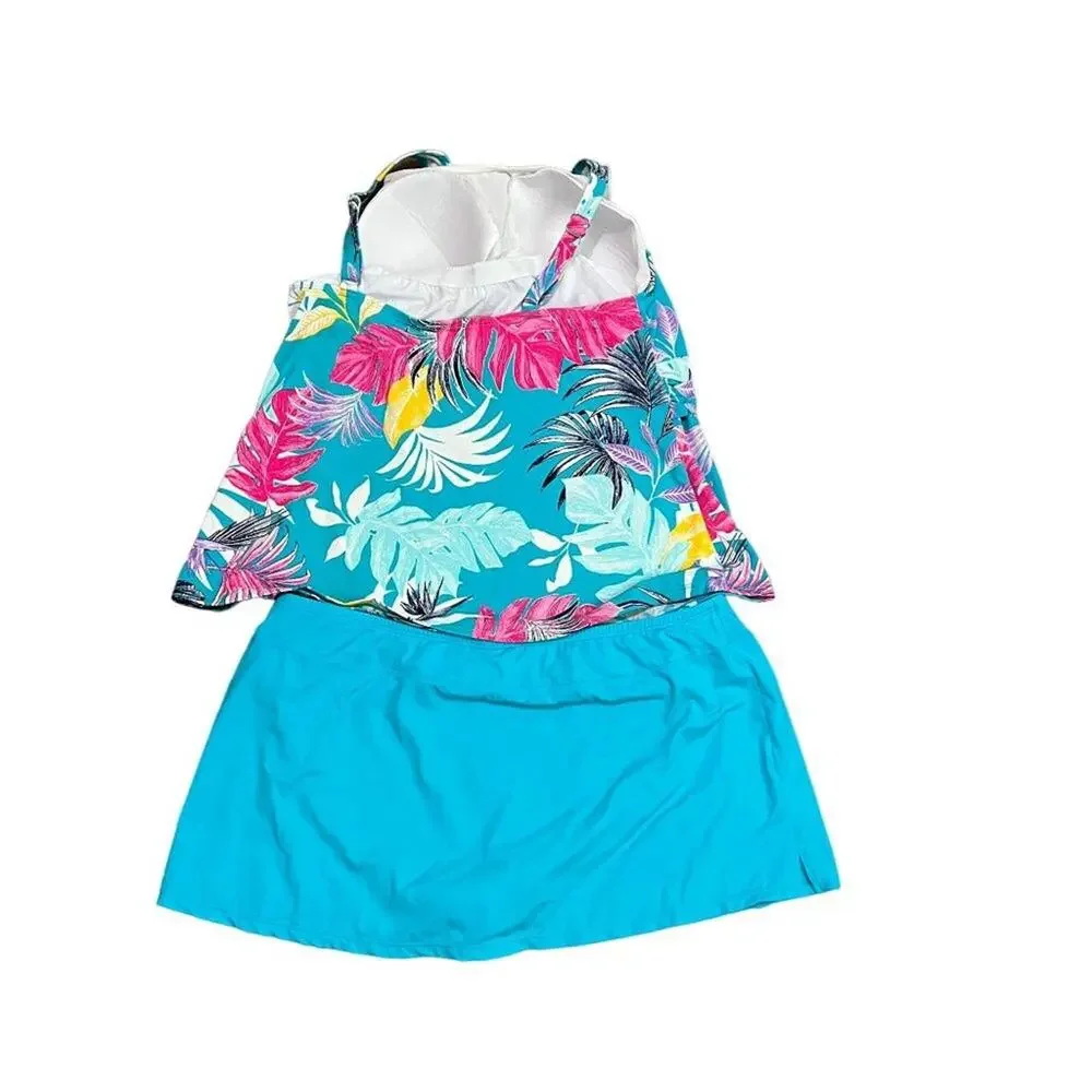 Jantzen AO Tropical Palm Leaf Twisted Front Tankini Set Womens 20W